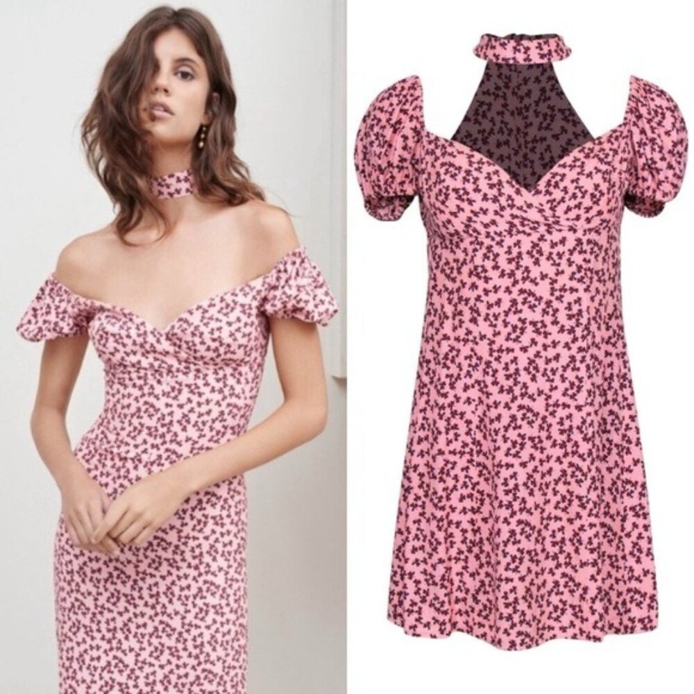 Alexis Loele Off The Shoulder Halter Mini Dress S Pink Clover Choker Draped